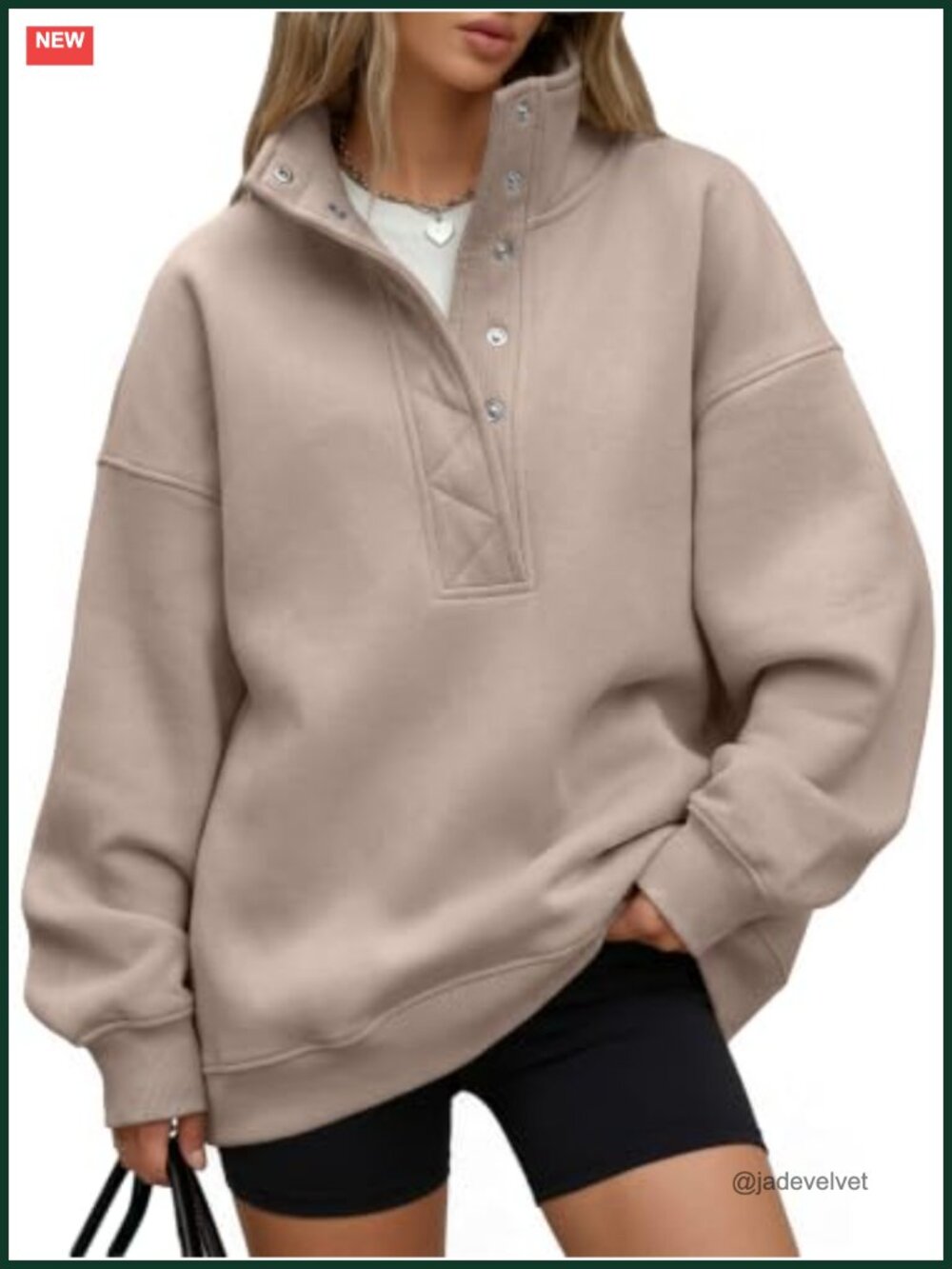 Women's Oversized Snap Button Henley Sweatshirt Cozy Pullover